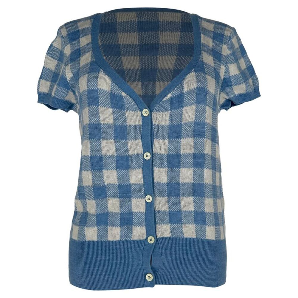 Polo Ralph Lauren Gingham Short Sleeve Cardigan in Blue Linen